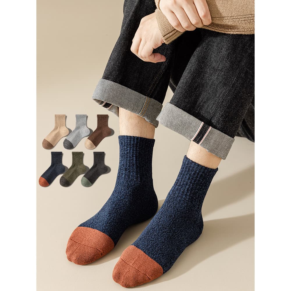 Meias masculinas meias de tubo médio de algodão puro primavera outono inverno engrossado forro de lã meia toalha Terry m