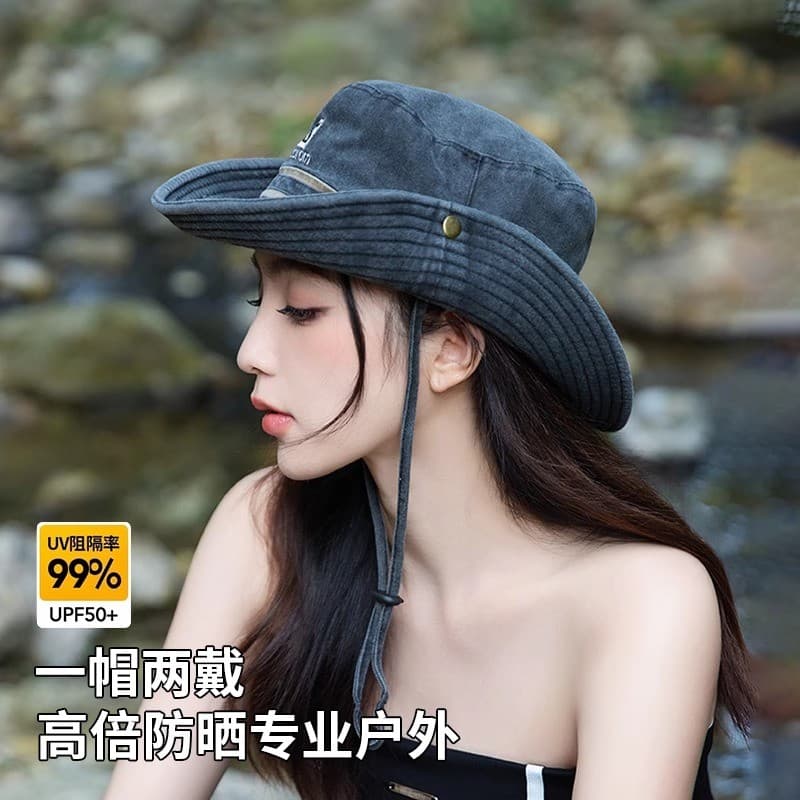 Ocidental quente menina Cowboy chapéu feminino verão Retro lavado cordão balde chapéu de sol ao ar livre montanhismo cha