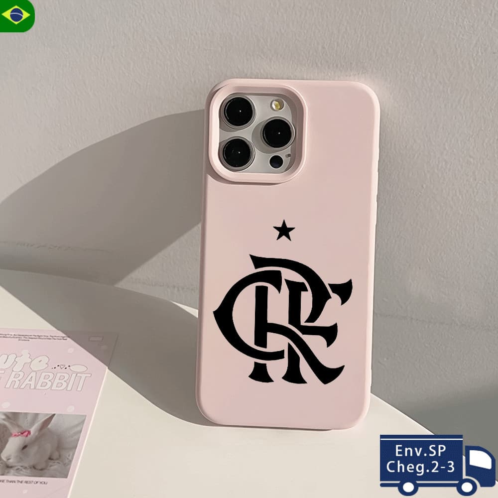Capinha Capa Dura Para IPhone 13 11 12 16 15 14 17 Normal Plus Pro Max Couro Falso Rosa CR Clube Caso De Telefone
