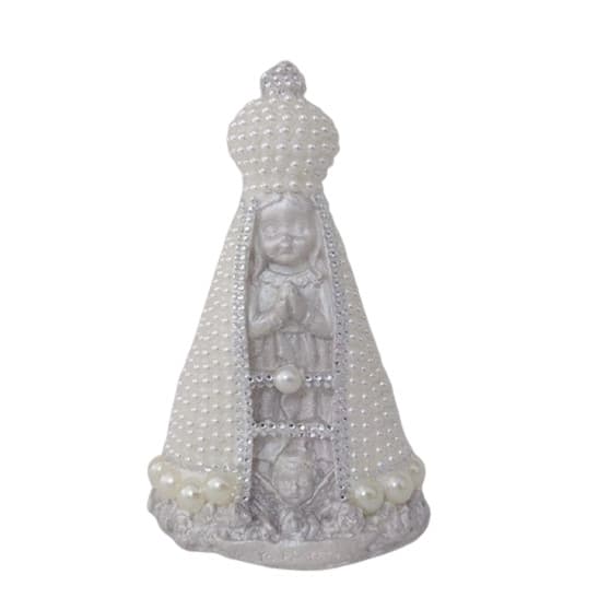 Nossa Senhora Aparecida Branca Baby 15cm com Pérolas
