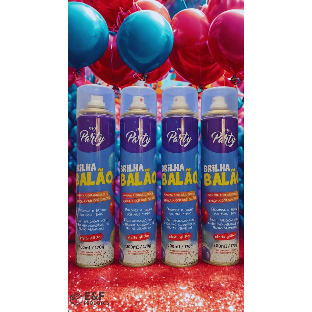 Kit 4 Spray Brilha Balão Com Glitter 300ml – Brilho Intenso, Maior Durabilidade e Acabamento Profissional para Bexigas e