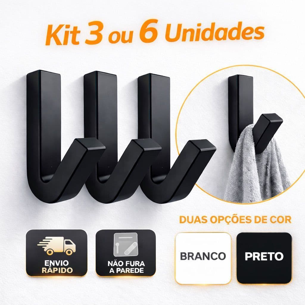 Kit Cabide Gancho Pendurador Adesivo de Parede com Fita Dupla Face 3M para Toalhas Banheiro
