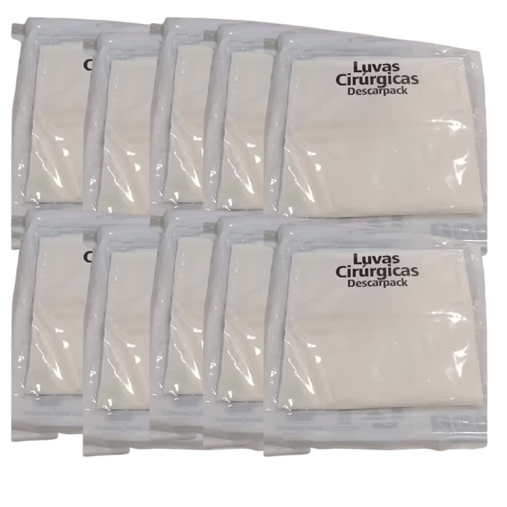 Luvas Cirúrgicas Látex com Pó Descarpack Caixa com 10 Pares - Esterilizadas para Odontologia Cirurgi