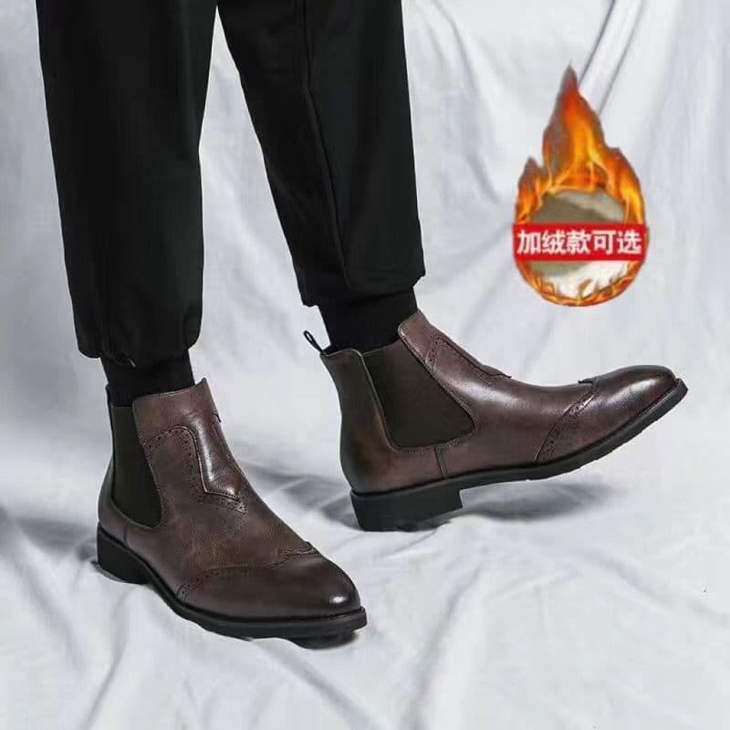 Chelsea botas masculinas de couro médio de alta qualidade outono inverno britânico apontou Toe tendência Casual aumento