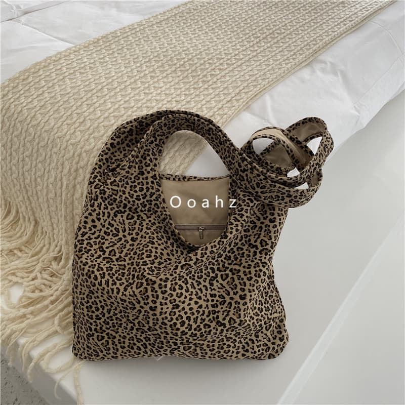 Versão exclusiva Ooahz | Fried Street Leopard Print Bag Bolsa mensageiro de um ombro Bolsa de lona de dupla utilização B