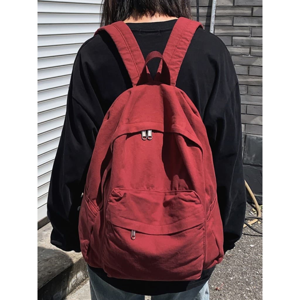 Estilo Retro lavado lona mochila feminina júnior estudantes universitários simples All-Match cor sólida mochila masculin