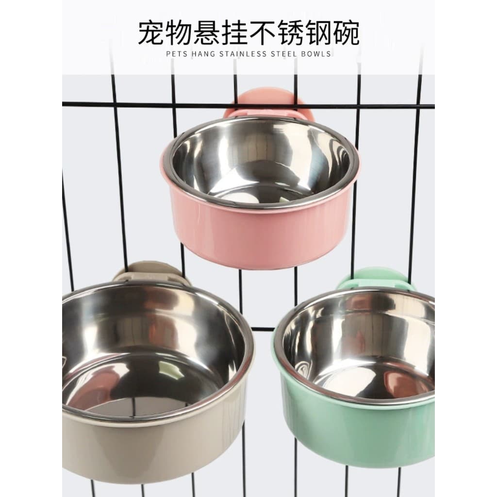 Tigela de comida para animais de estimação tigela de gato cão pendurado aço inoxidável tipo gaiola tigela de cachorro po