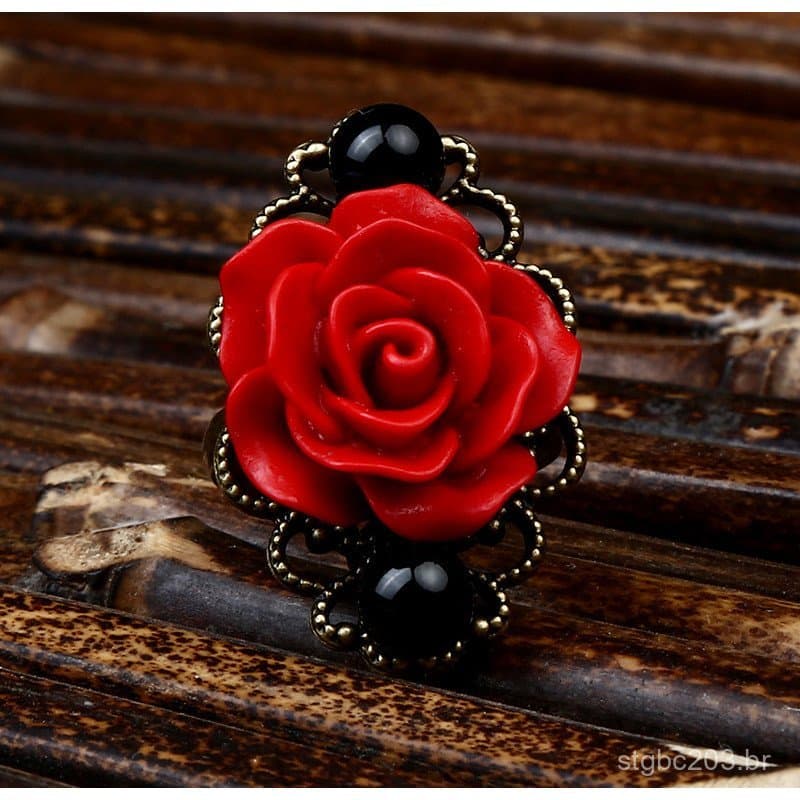 Anel aberto de estilo étnico Huangcheng Zhushi para mulheres, anel com flor de rosa e contas de ágata, anel estilo garot