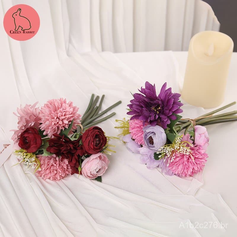 Flores artificiais, bolas de crisântemo, decorações de sala de estar combinadas, combinações decorativas, buquês artific