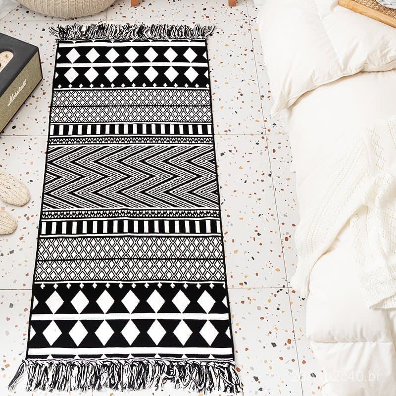 Tapete tecido em jacquard de algodão e linho, estilo étnico nórdico, com franjas, para cabeceira de cama, sofá de sala d