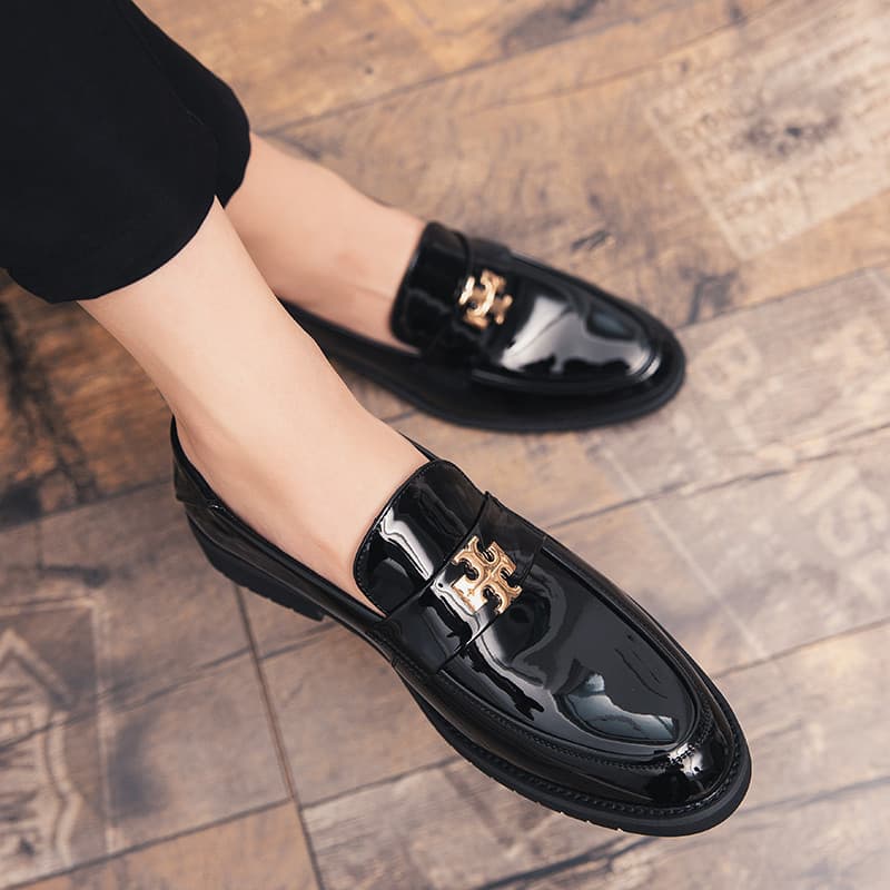 Sapatos de couro de um Pedal masculino respirável britânico na moda couro patente sapatos casuais ervilhas brilhantes sa