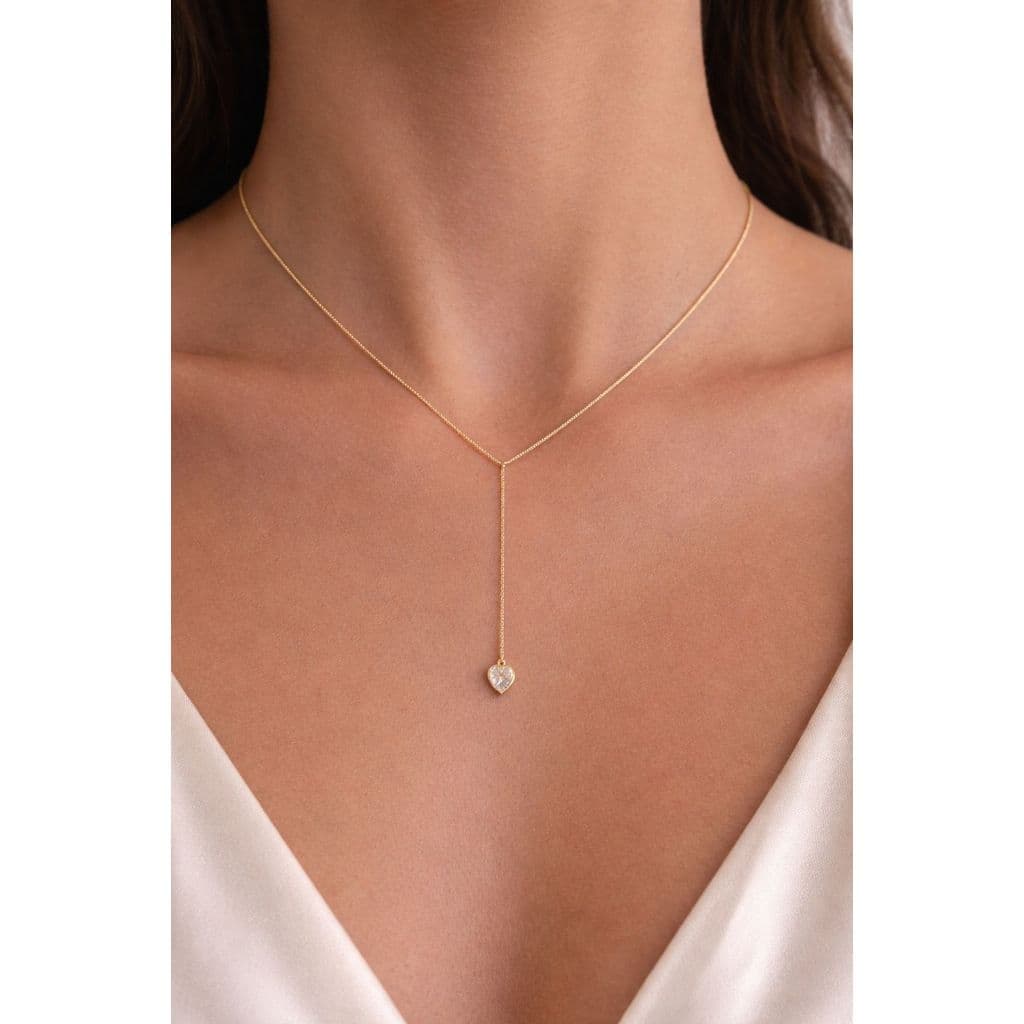 Colar Gravata Coração Semi Joia Prata 925 Ouro 18kl zircônia