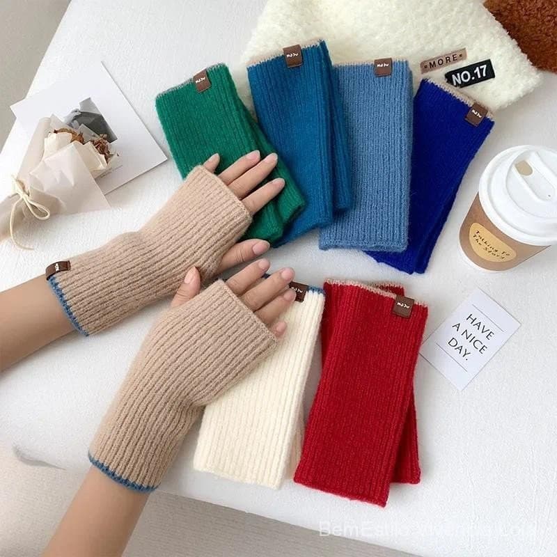 Quente Meio Dedo Luvas De Malha Outono E Inverno Sem Dedos Veados Cashmere Femininas Polegar Buraco Curtas