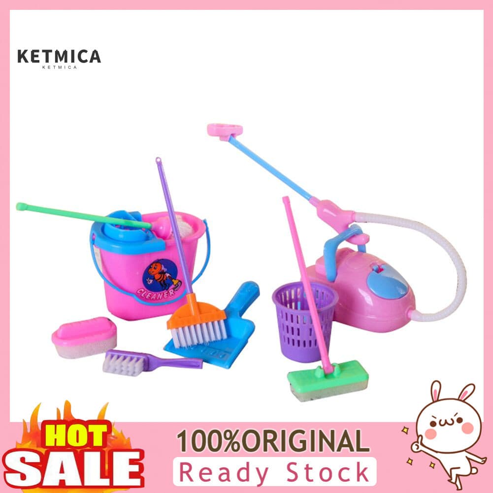 [KTI] Conjunto de 9 peças de brinquedo de vassoura e aspirador de pó, acessórios para casa de bonecas 5GIZ