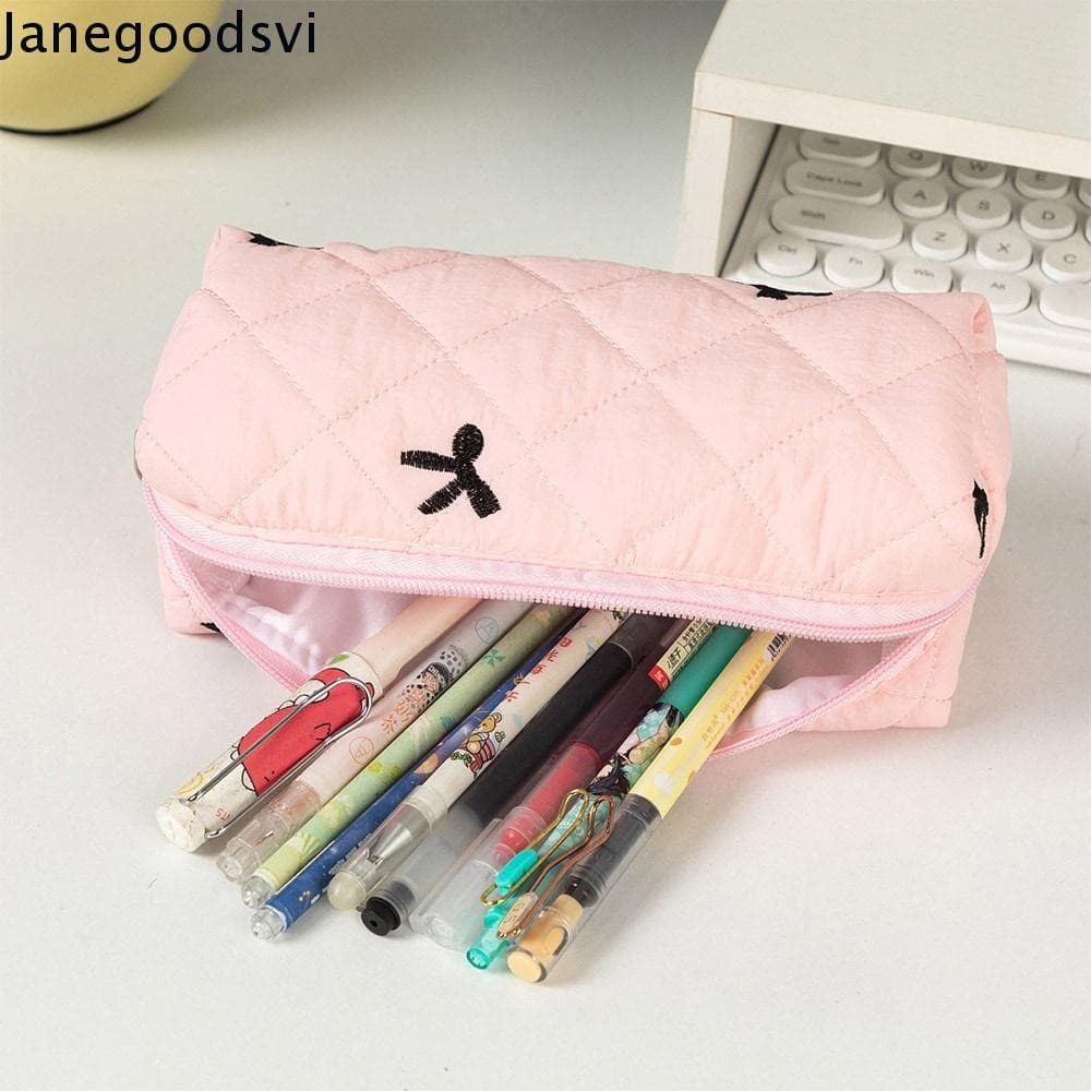 JANEGOODSVI Bolsas Para Lápis Com Laço , Bolsa Acolchoada Caneta De Estudante Estilo INS , Material De Papelaria Floral