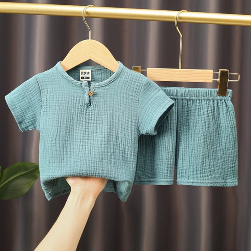 Conjuntos De Roupas De Linho De Algodão Casual Para Meninos E Meninas 0-5Y-Camisetas Sólidas Calções Elásticos Crianças
