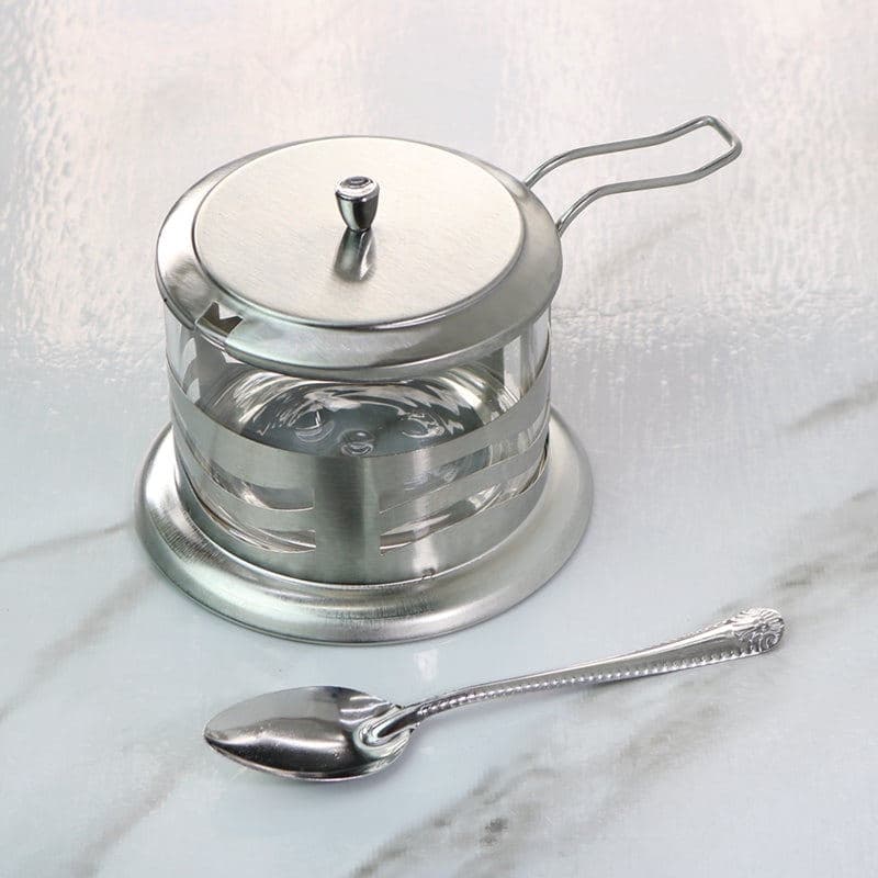 Açucareiro em Vidro e Aço Inox