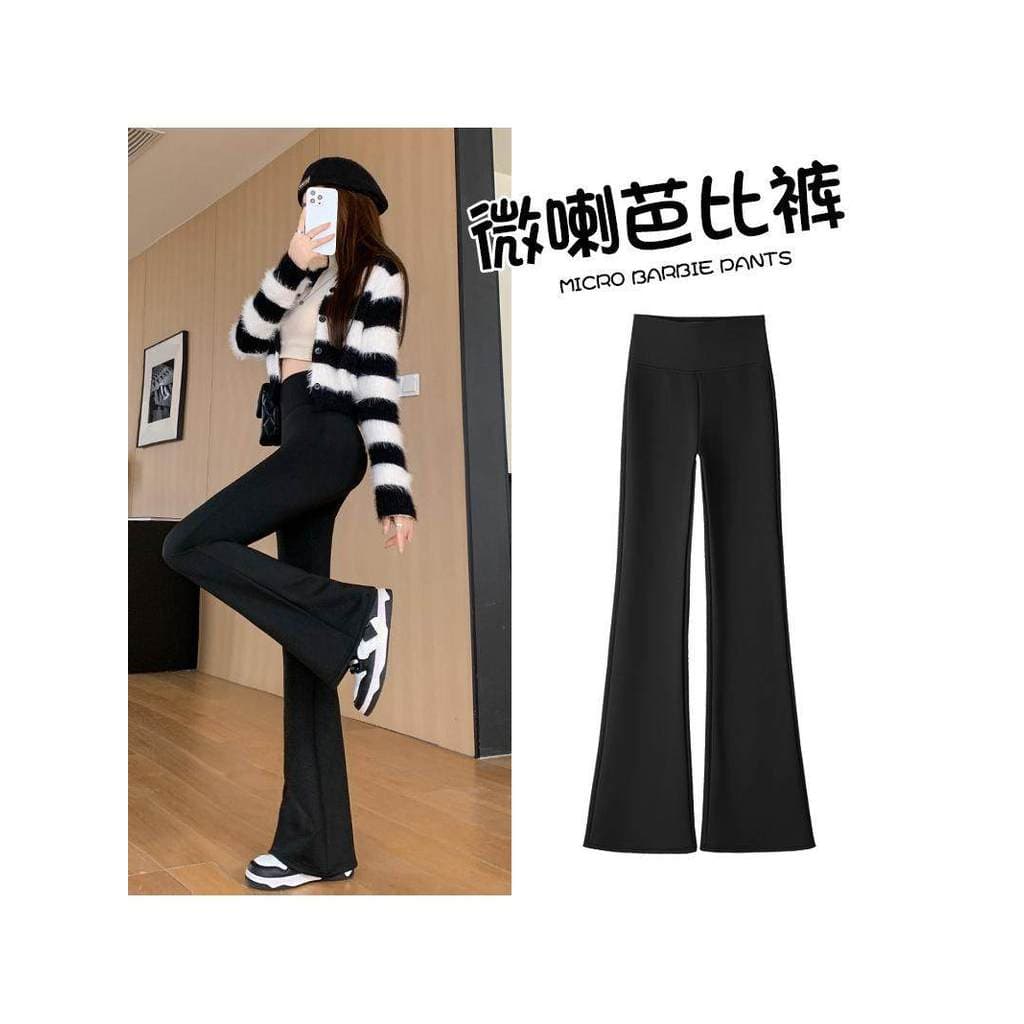 Preto Micro-comprimento calças femininas outono inverno de cintura alta pequeno homem Drape mais magro olhar em linha re
