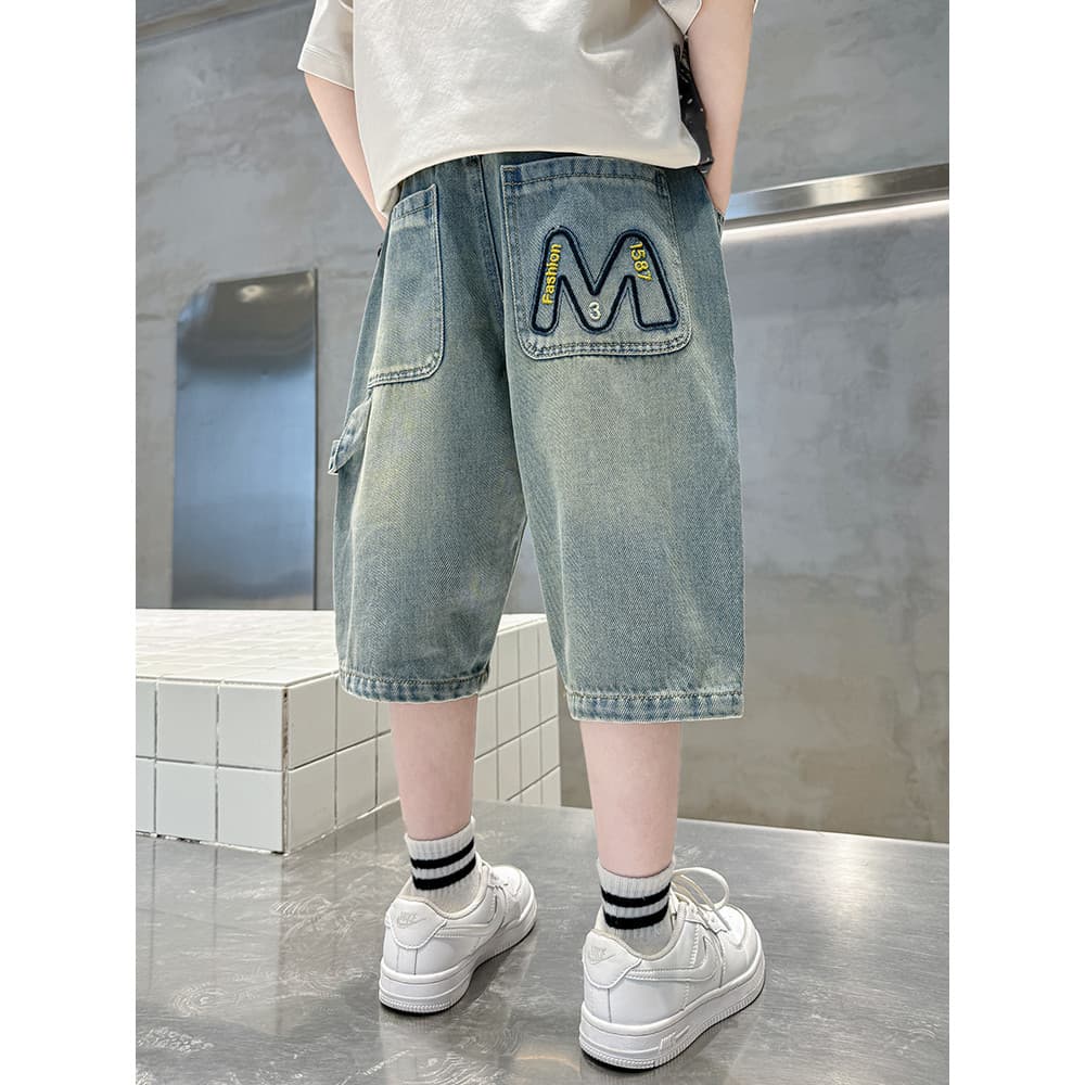 Crianças roupas infantis meninos calças roupas de verão fino macio Denim macacão Shorts novo estilo calças médias moda C