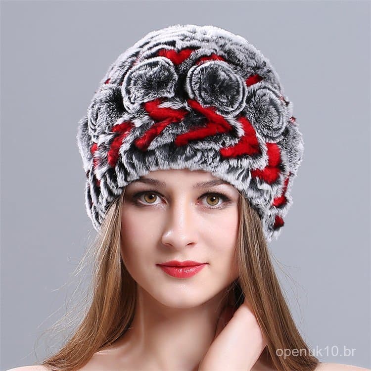 Novo chapéu de pele de coelho rex tecido para mulheres, espesso e quente para o outono e inverno, chapéu versátil em for