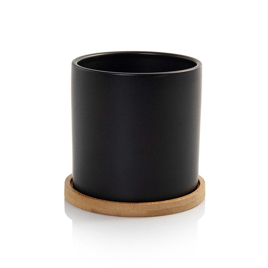 Vaso Cachepot Cube Prato de Bambu Preto Fosco 8cm Pozzani