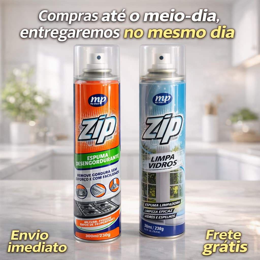 Limpa Vidros + Espuma Desengordurante Zip Clean Limpeza Profunda Remove Gorduras Limpa Vidro Remove Manchas
