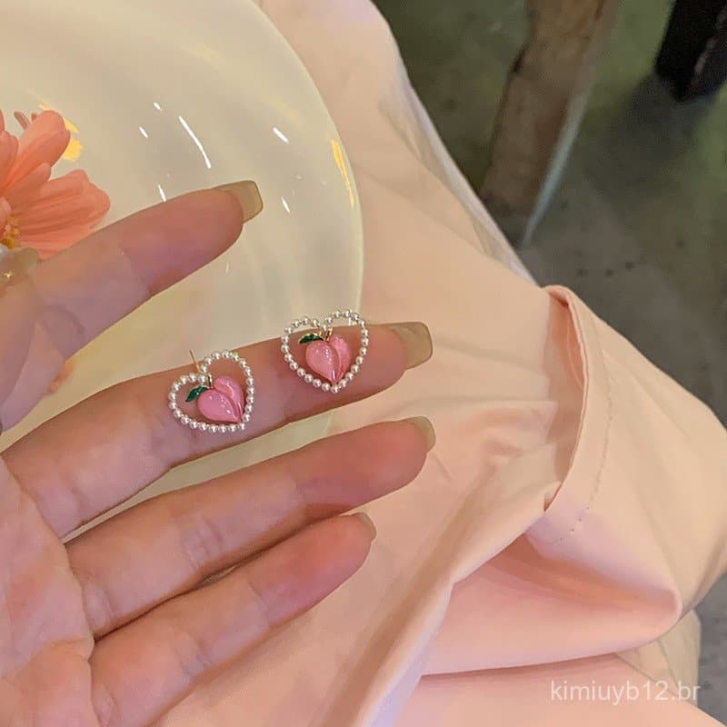 Brincos em Forma de Coração Rosa Pêssego para Mulheres, Design Único, Brincos de Alta Qualidade, Novo Estilo 2022, Acess