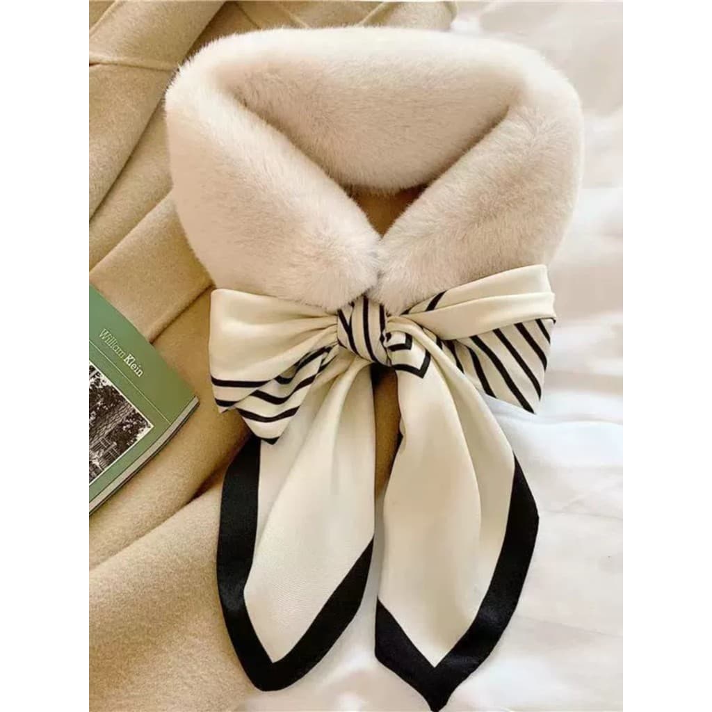 Novo outono inverno cachecol peludo lenço de seda costura All-Match moda inverno quente gola de pele cachecol/lenço de s