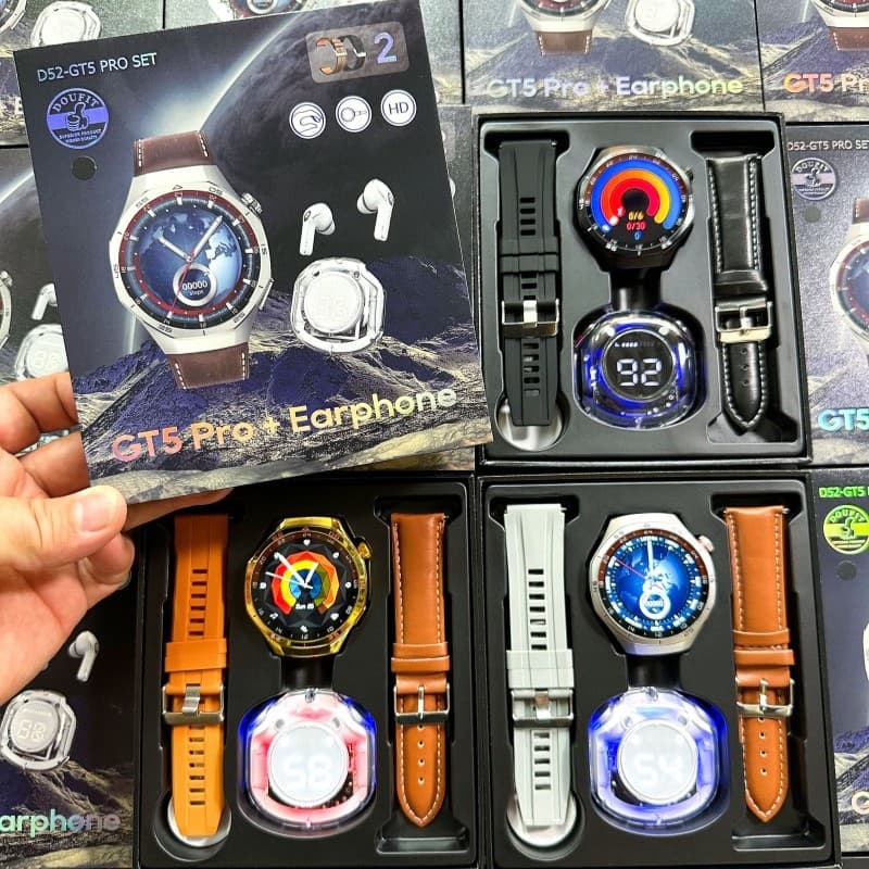 2026 Novo GT5 PRO Smartwatch Relógio Inteligente Fone De Ouvido 2 Em 1 Conjunto Com Fones Alças Duplas Reloj Presente