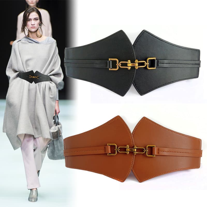 Novo cinto feminino, casual e simples, com fivela decorativa, cinto elástico de couro sintético largo para combinar com