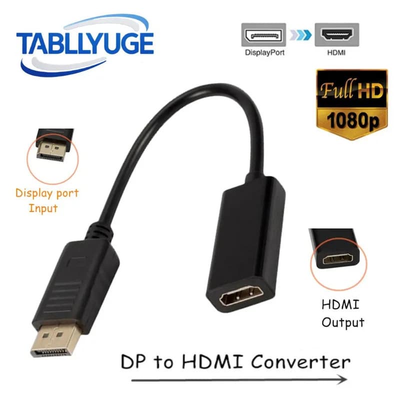 Adaptador de cabo compatível com DisplayPort para HDMI, 1080p, conversor DP macho para HDMI fêmea para laptop, PC, proje