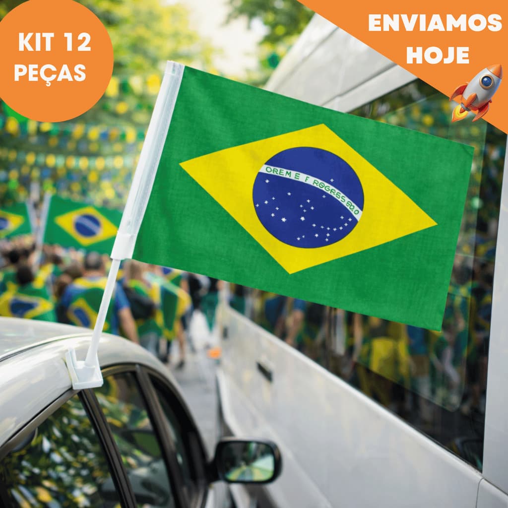 Bandeiras do Brasil Para Carro Copa Torcida Fixação no Vidro Universal Resistente Fácil Instalação Verde Amarelo