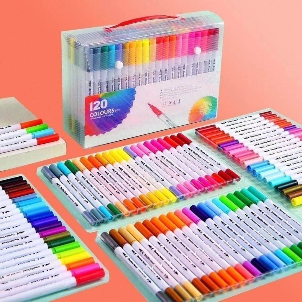 Kit Caneta 2 em 1 Brush Lettering e Ponta Fina Dual Pen Canetinha Colorir Desenho 12/24/36/48/60