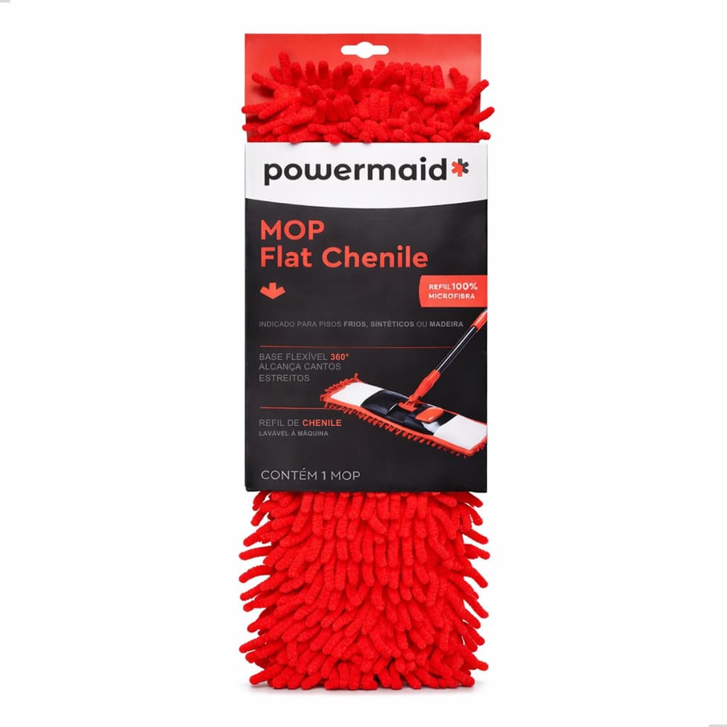 Refil Mop Flat Chenille Microfibra Alta Absorção Limpeza Piso Powermaid