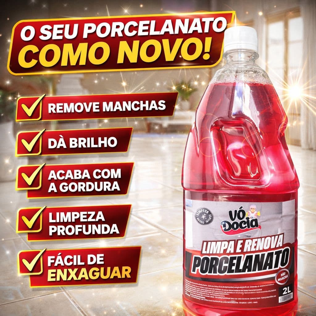 Limpador Renova Piso Porcelanato Neutro Brilho Intenso 2l Remoção Profunda Proteção do Esmalte Manutenção de Porcelanato