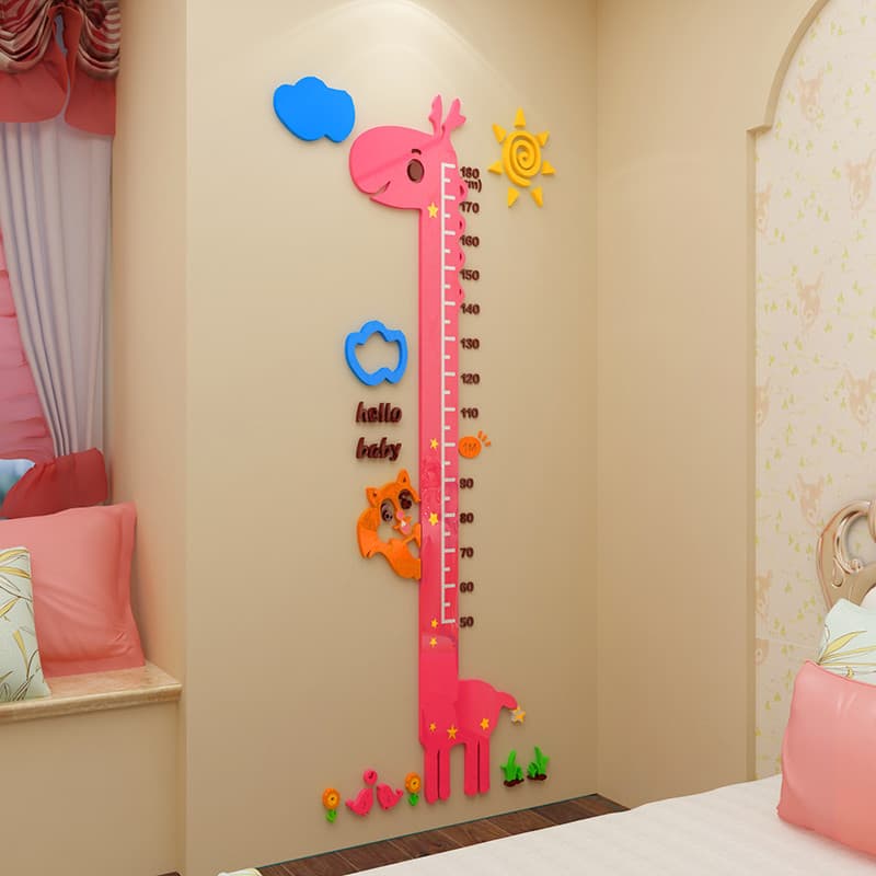 Altura adesivo de parede 3d tridimensional dos desenhos animados adesivo girafa decoração do quarto das crianças medição