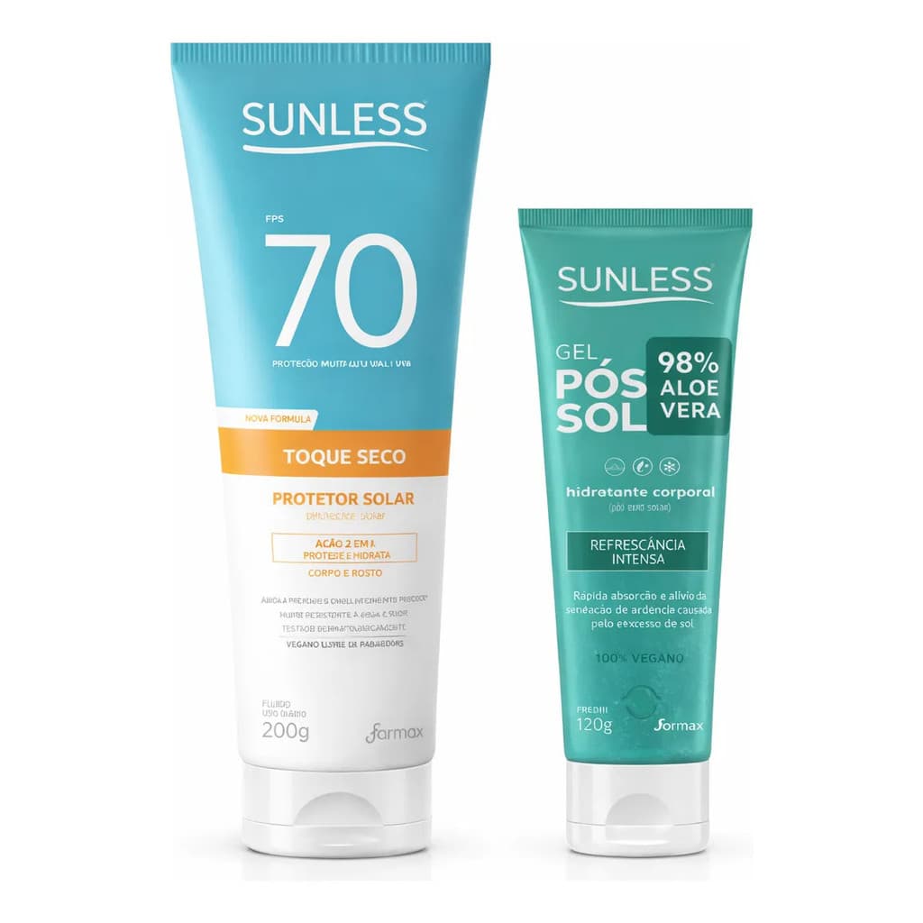 Kit Protetor Solar Fps 70 200g + Gel Pós Sol  Aloe Vera 120g Sunless