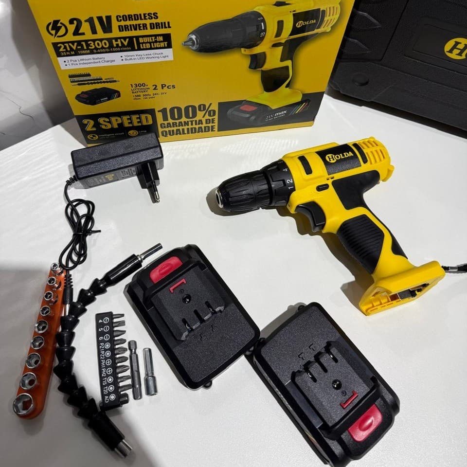 Conjunto de berbequim/aparafusadora elétrica de 21 V, inclui 2 baterias, ideal para bricolage, construção e reparações