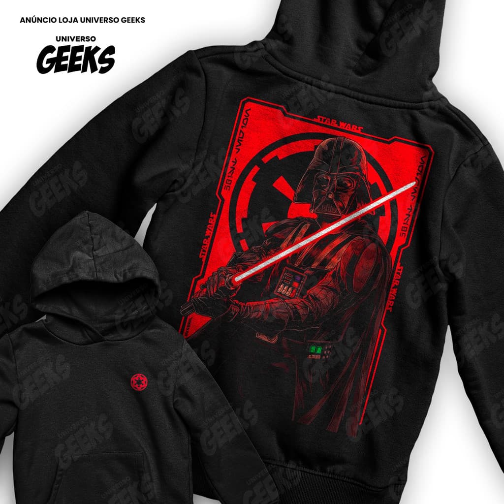 Moletom Star Wars Darth Vader Império Vermelho Neon Frente E Verso Blusa De Frio