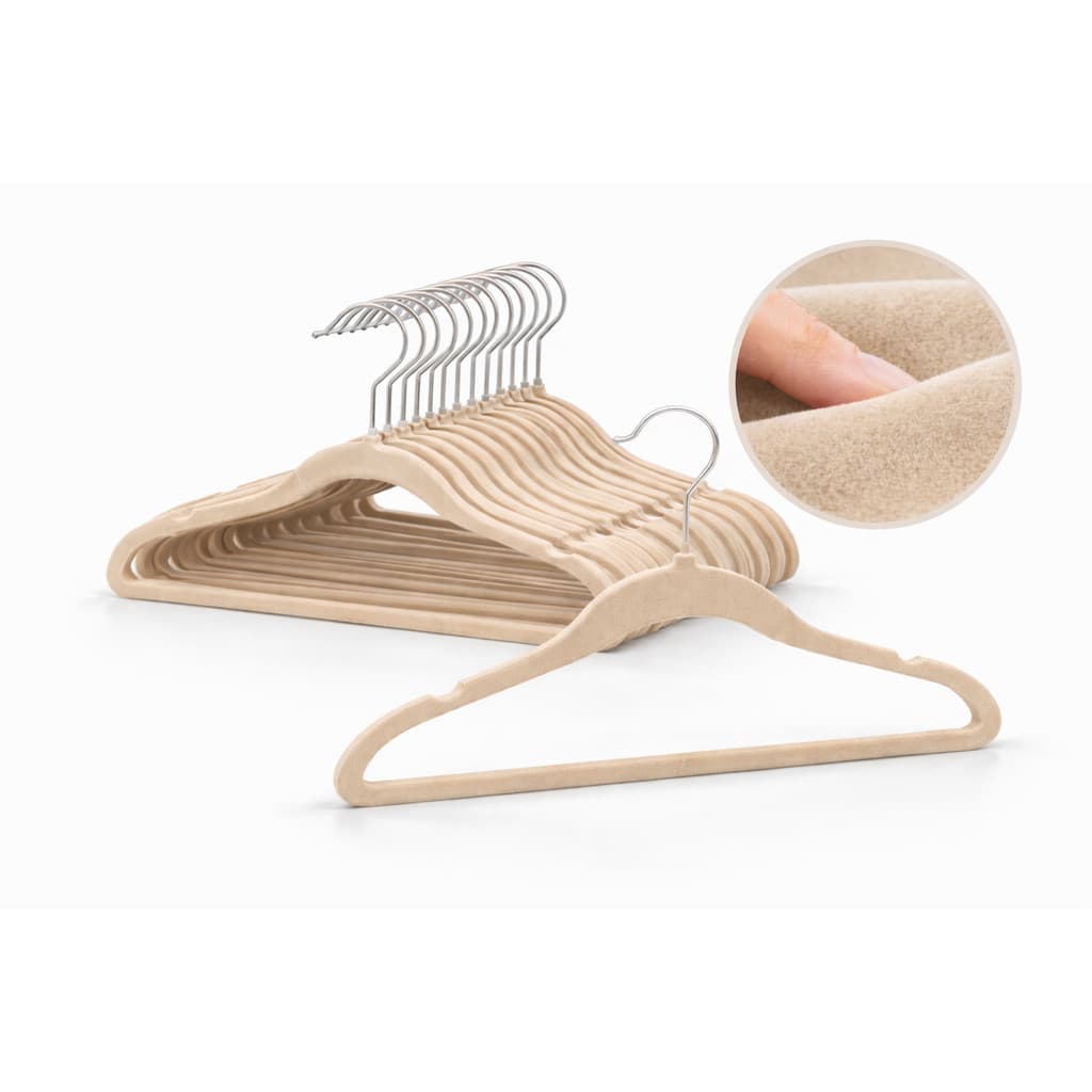 Kit 20 Cabide Infantil Veludo Bege 30cm Slim Antiderrapante