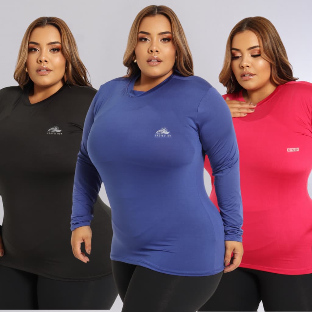Camisa Proteção Solar Plus Size Feminina G1 G2 G3 G4 G5 Segunda Pele UV 50+