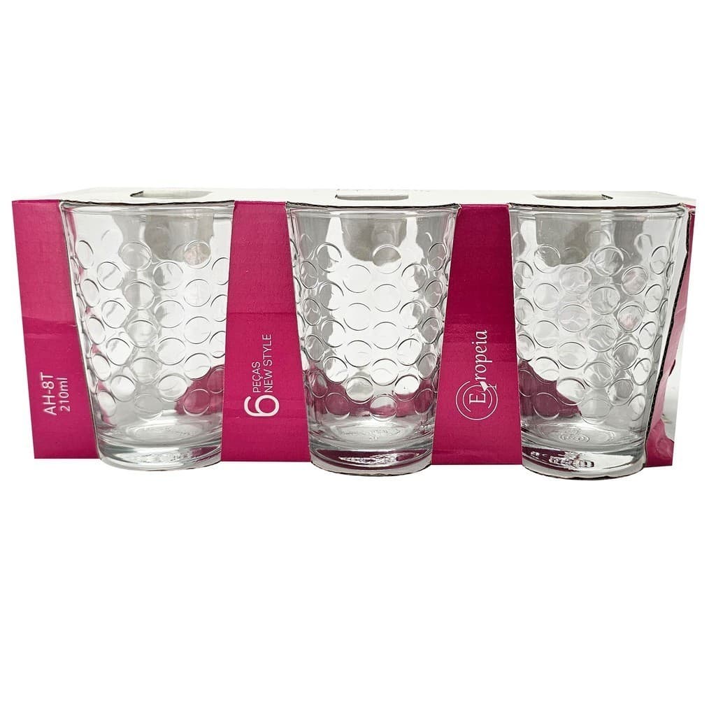 Jogo de Copo de Vidro com 6 Unidades 200ml elegante