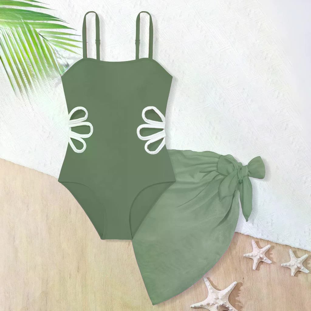 2026 Crianças Meninas Maiô Flor Recorte Roupa De Banho Com Saia De Cobertura Verão Trajes Praia Usa 8 10 12 14 16 Anos