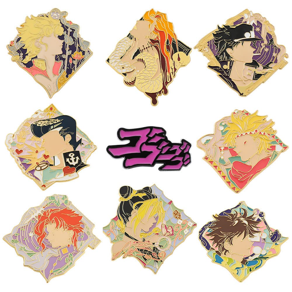 Broche de Anime JOJO Bizarre Adventure Jotaro Kujo, Distintivo de Metal em Liga de Zinco 2D, em Estoque, Atacado