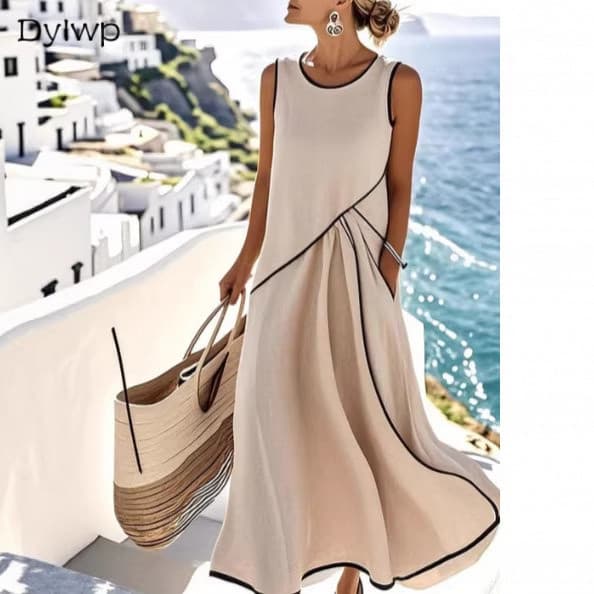 Vestido Longo Feminino Verão Sem Mangas Solto Boêmio * -