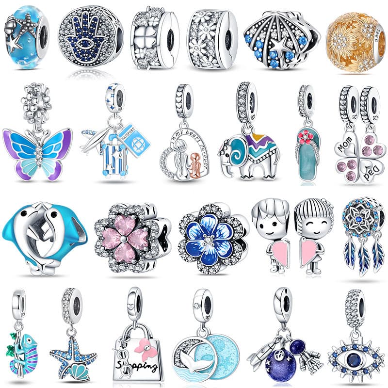 S925 pandach de Prata Sterling pandach Genuíno Pingente de Olho Mágico Azul Genuíno Jóia requintada Presente de bricolag