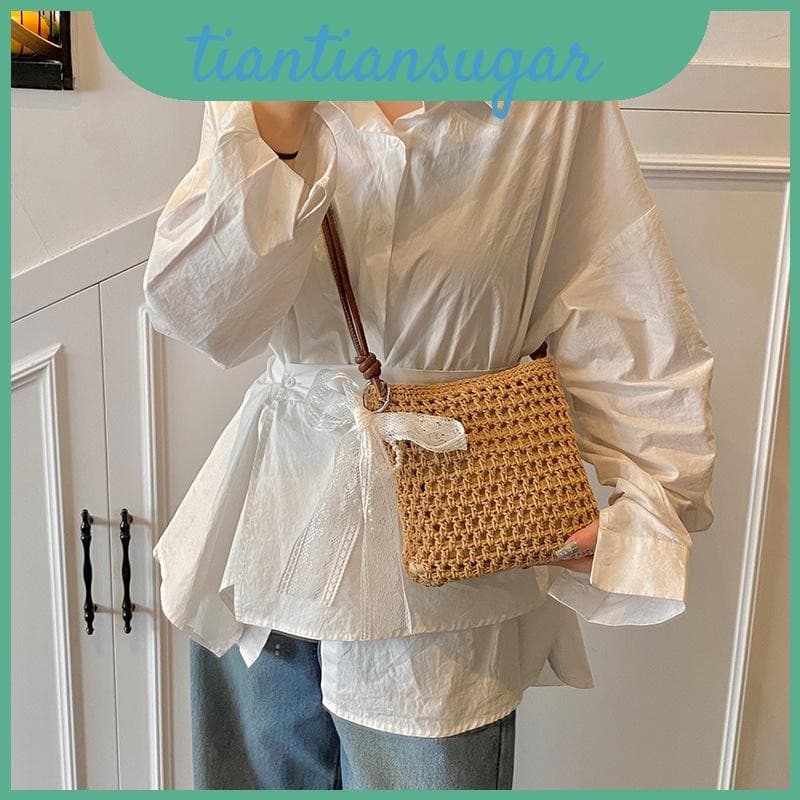 Simples Cor Sólida Tecido Feminino Casual Ombro Crossbody Saco Com Pingente Para Praia Férias Uso Diário E