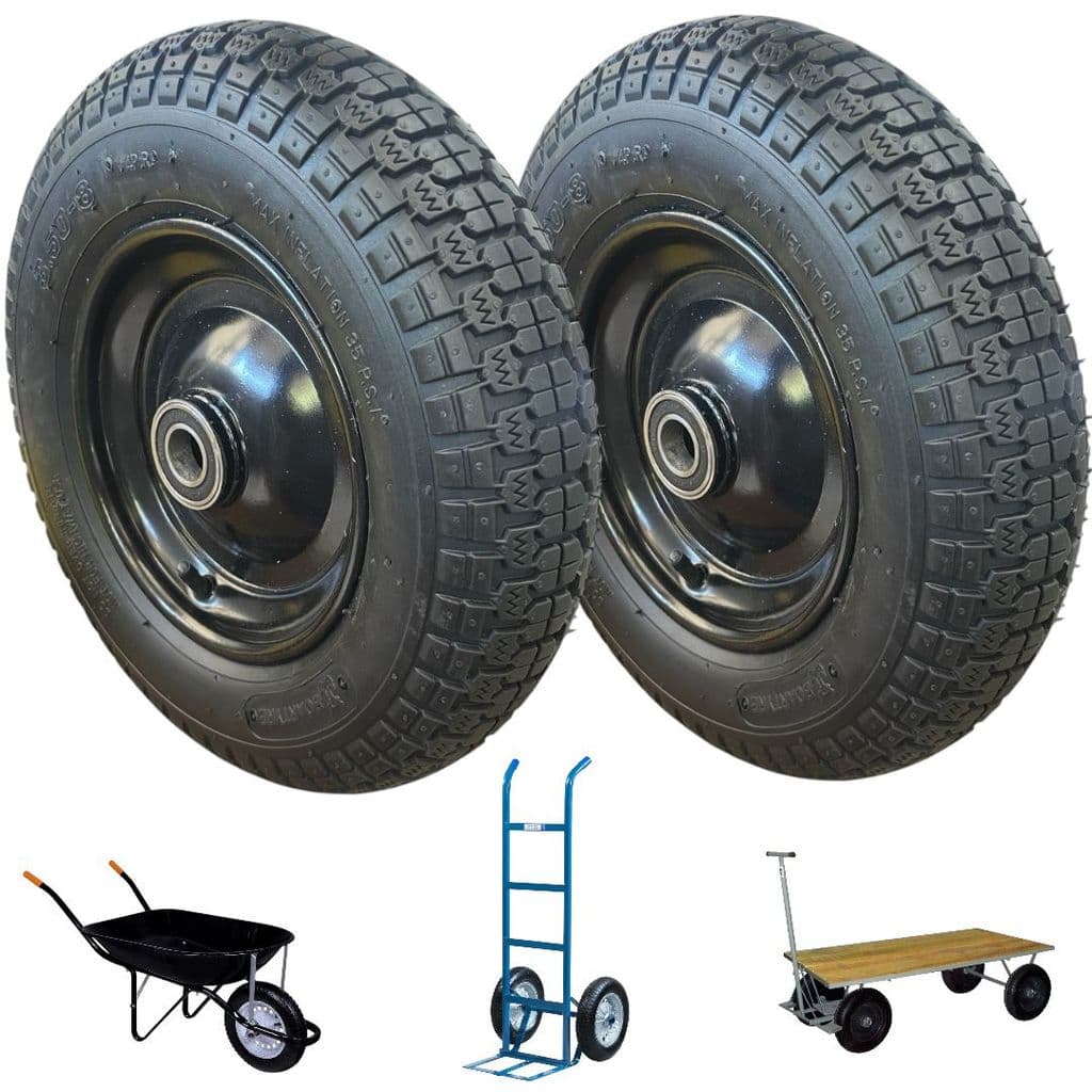 2 Pneu C/ Roda Reforçado 350-8 Carrinho Carga Mão Plataforma Completo com rolamento 25,4mm 1polegada