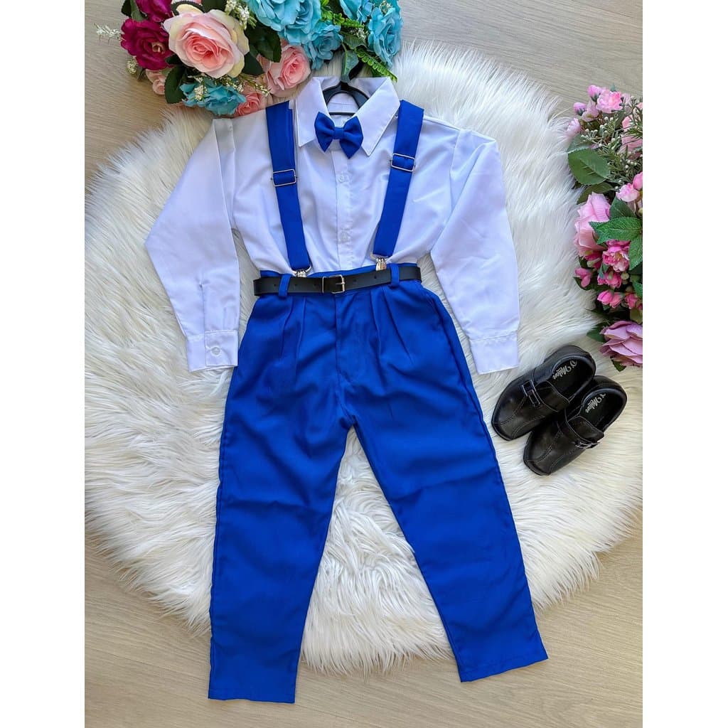 Conjunto Meninos Miss Cherry Leo Suspensorio Azul Royal