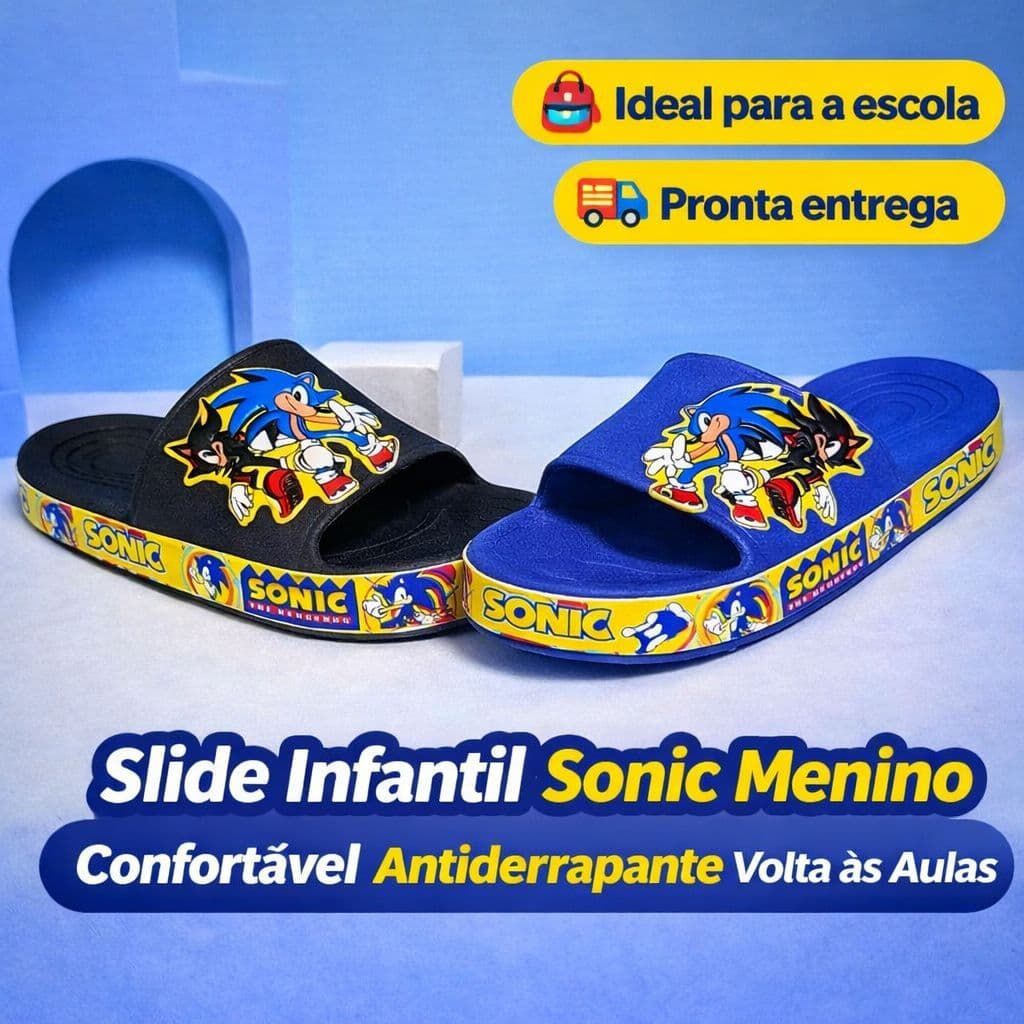 Chinelo Infantil Sonic Menino Ideal para Escola Antiderrapante